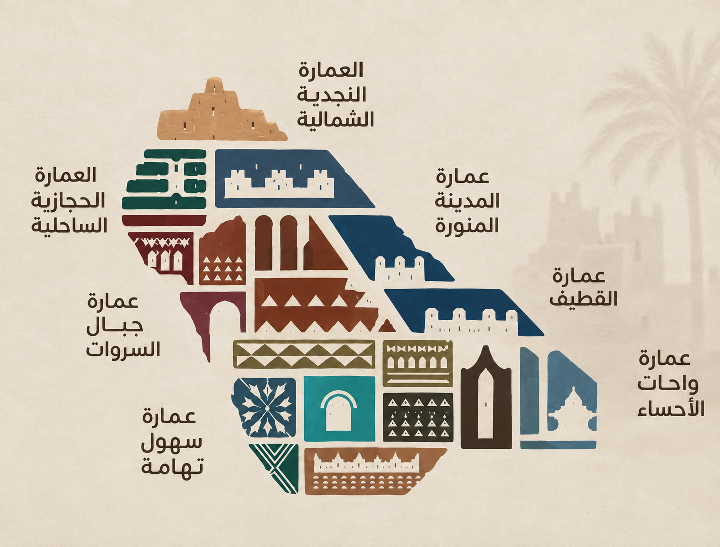 خريطة الطراز المعماري السعودي - قناديل للأثاث